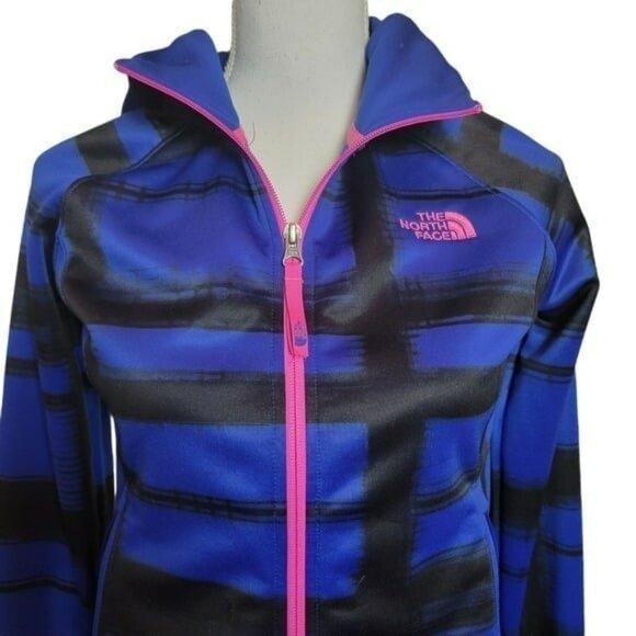 The North Face Blue and Black Full Zip Striped Hoodie in Small Petite - Picture 2 of 9